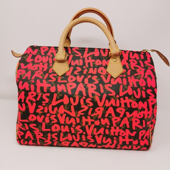Louis Vuitton Limited Edition Speedy 30 Pink Graffiti Monogram Canvas Hand Bag - Picture 1 of 9